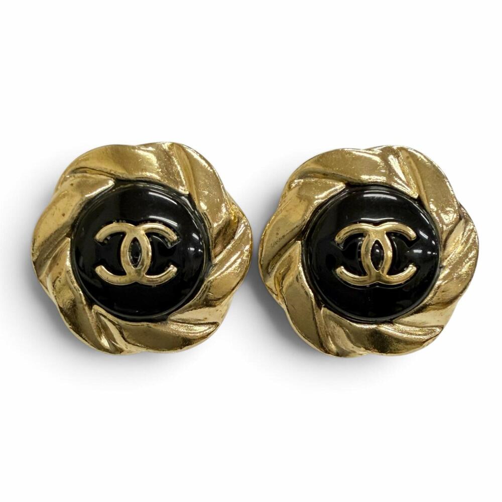 CHANEL Black Logo Earrings